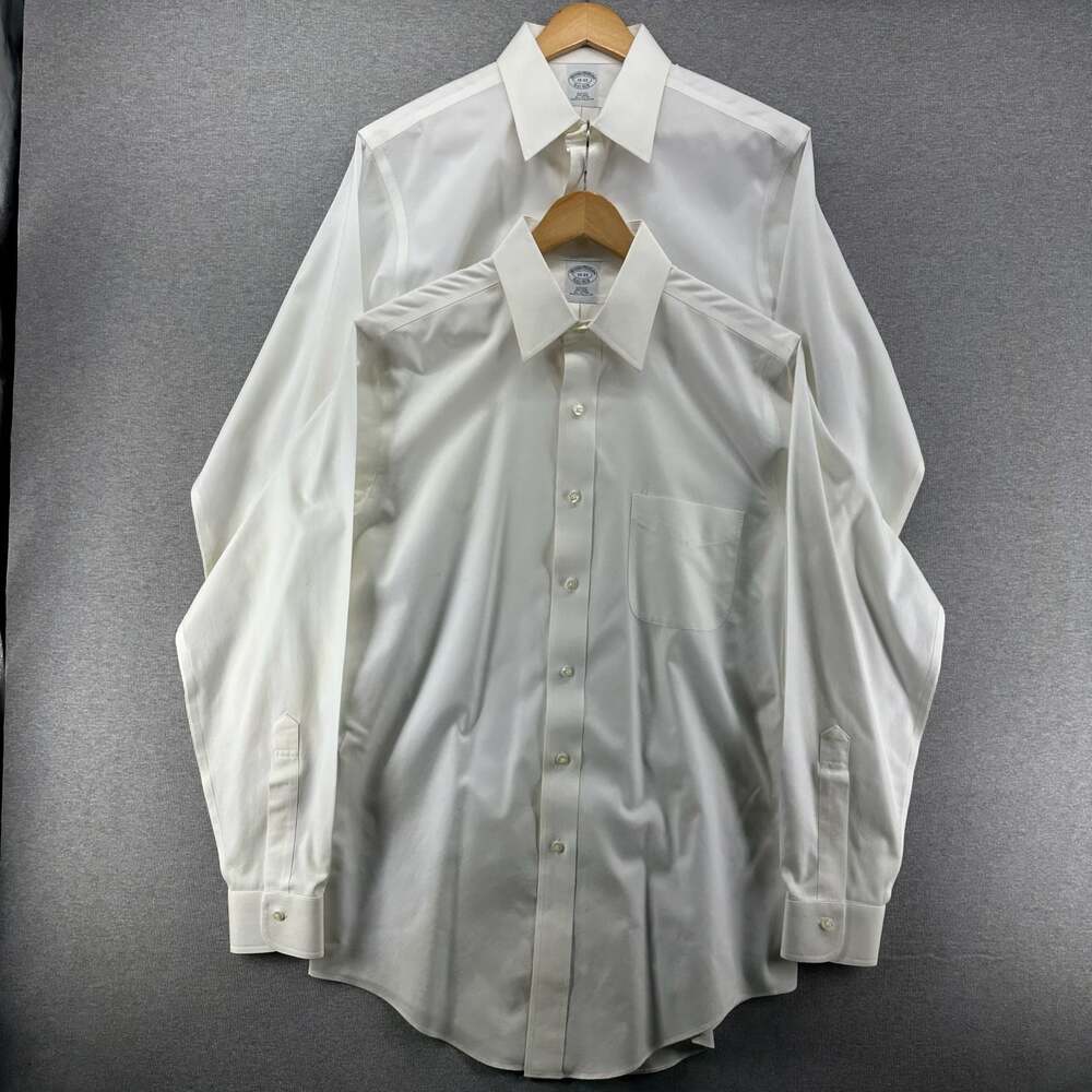 Lot of 2 Brooks Brothers Men's White Non-Iron Slim Fit Dress Shirts Size 15-33